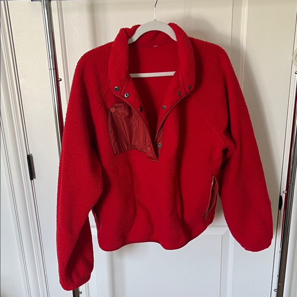Red Plush Fleece Pullover Jacket